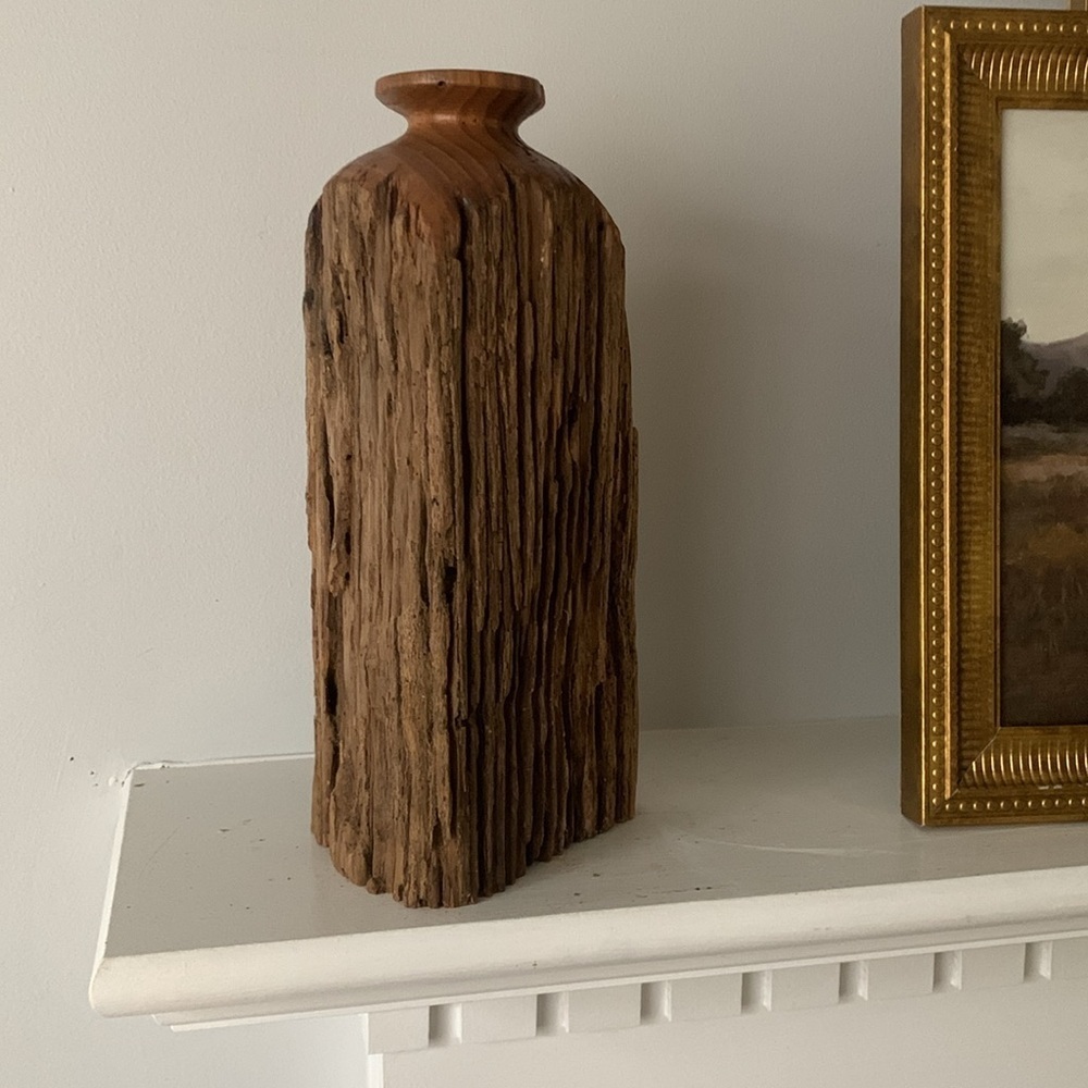 Vintage Wood Lathe Turned Vase Sculpture Carving Early century Art Tall hand md - Picture 9 of 10
